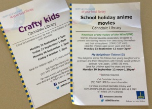 Event flyers from the Carindale library, Bri